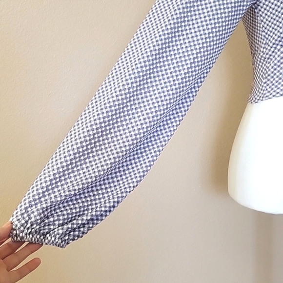 Altar'd State Womens Navy Gingham Puff Sleeve Flare Pant Two Piece Set - Size XS - Picture 5 of 13